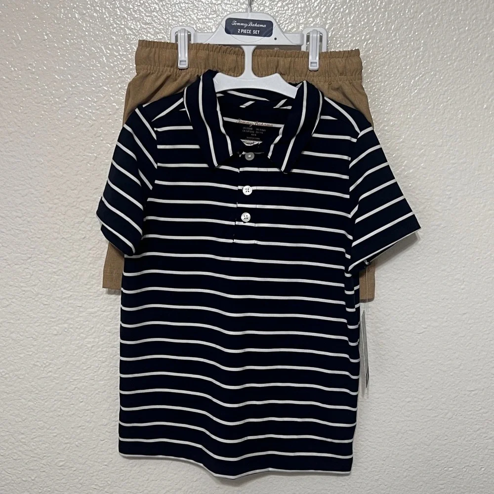 Tommy Bahama Kids 2 Piece Set Striped Polo Shirt & Shorts Outfit‎ Size 5/6